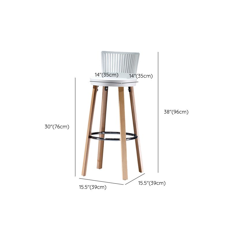 Modern Wooden Bar Stool 38" Height Backrest Armless Counter Stool with Plastic Cushion