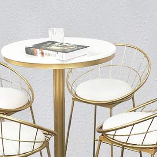 Glam Bar Dining Table Pedestal White Bistro Bar Table with Metal Base