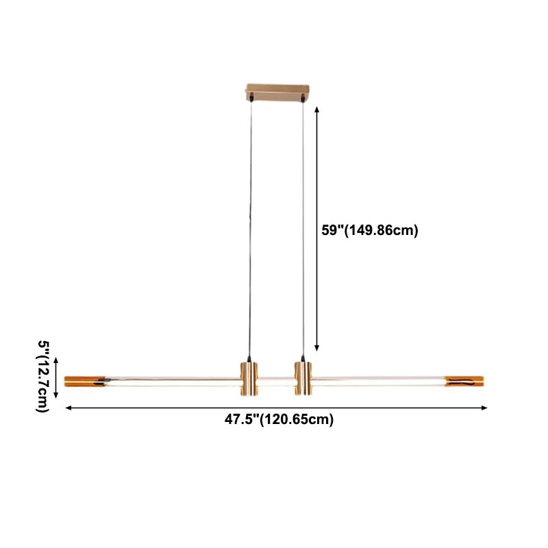 Lámpara de la isla de metal dorado moderna luz colgante de restaurante lineal de 1 luz con sombra de vidrio