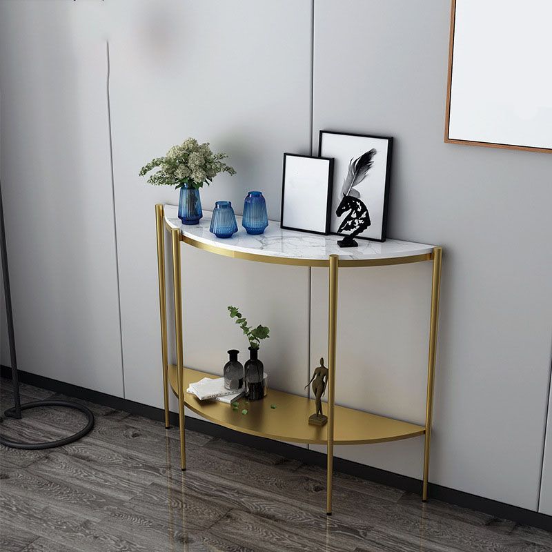 Glam Marble Console Sofa Table Half Moon End Table with Shelves for Hall