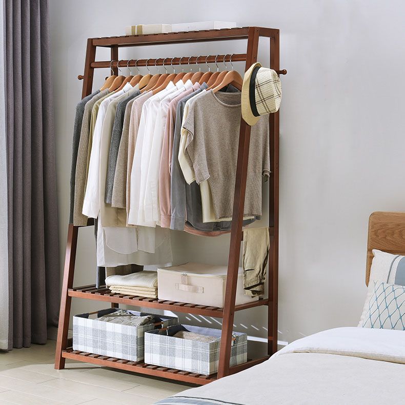 Contemporary Wardrobe Armoire Pine Wood Armoire with Garment Rod for Home