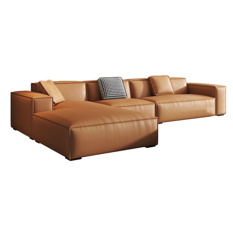 Contemporary Square Arm Sectional Orange Faux Leather Sectional