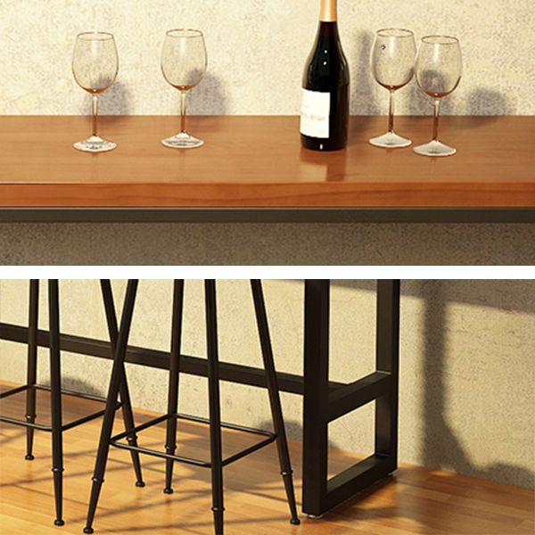Rectangle Wood Bar Dining Table Contemporary Bar Table with Trestle Base in Black