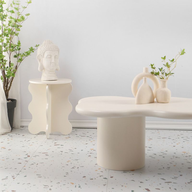 Scandinavian Free Form Coffee Table with Wooden Base in Beige