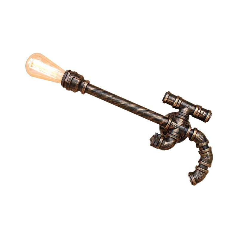1 Bulb Gun Shaped Wall Sconce with Pipe Design Warehouse Style Antique Bronze Iron Wall Mounted Light