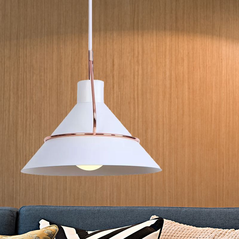 Minimalist Conical Pendant Lamp Metal 1 Light Living Room Hanging Light Fixture in White/Black