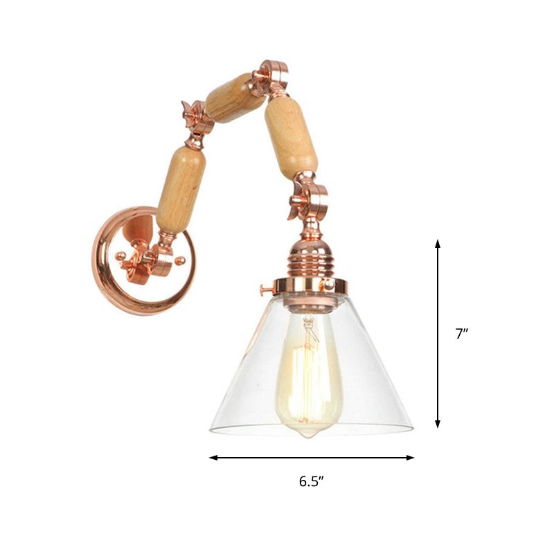 Eine Glühbirne Klares Glasleuchten Leuchte Industriegoldkegel Wohnzimmer Wandlampe mit gekrümmtem Arm