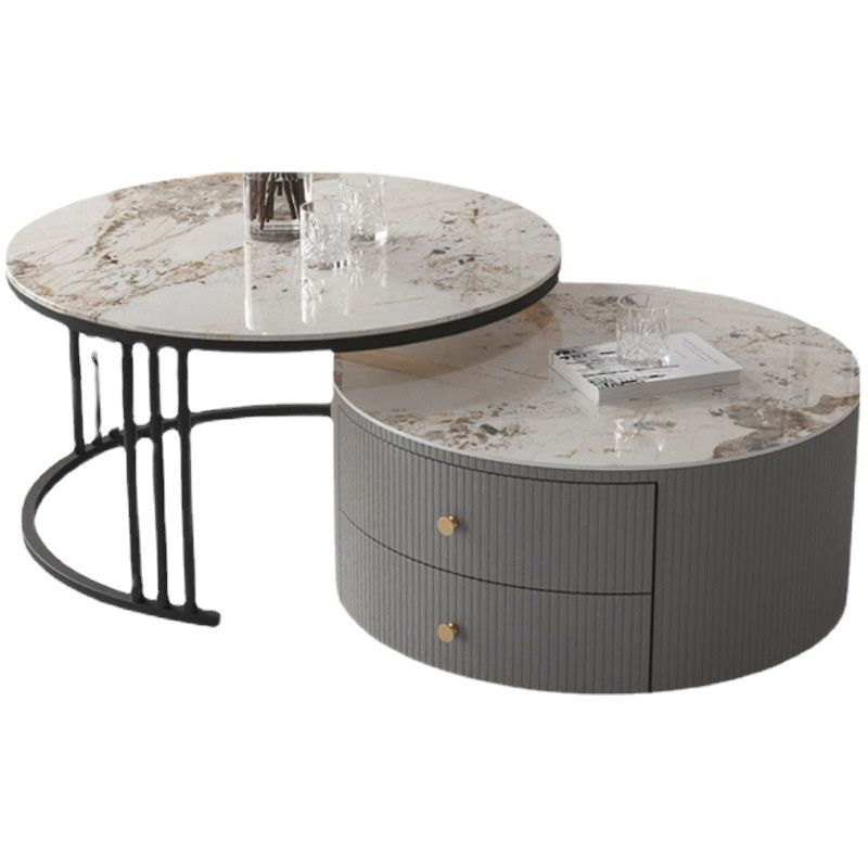 Modern Round End Table Living Room No Distressing Side Table with Drawers