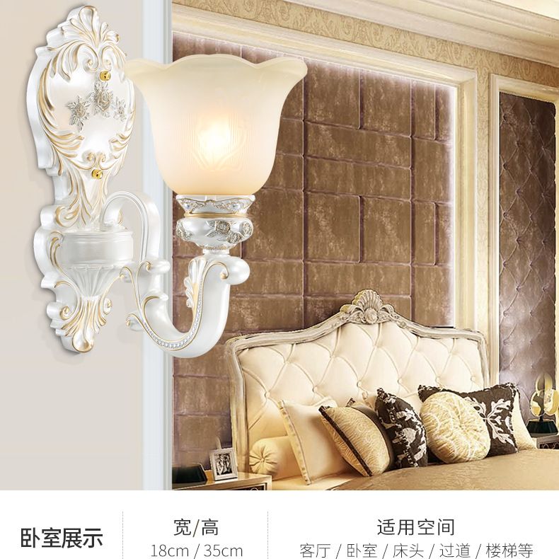 Cream Glass White Wall Sconce Blossom 1/2-Head Cottage Wall Lighting Fixture for Living Room