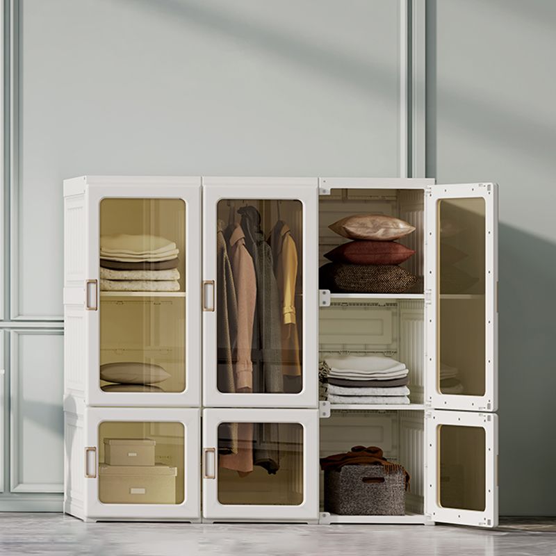 Contemporary Freestanding Plastic Wardrobe Foldable Wardrobe with Shelves in White