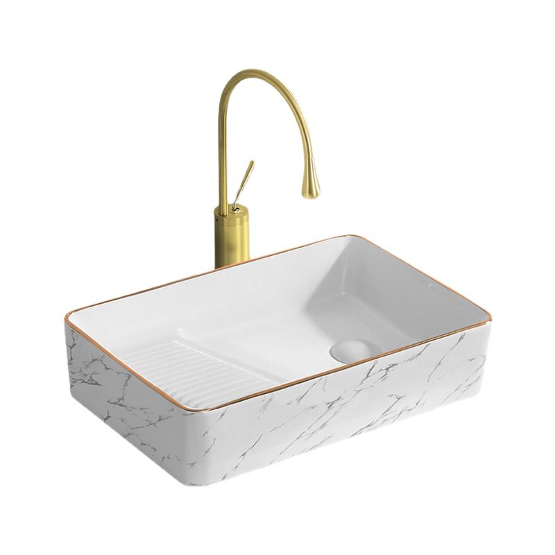 Traditional Vessel Bathroom Sink Rectangular Porcelain with Pop-Up Drain Vessel