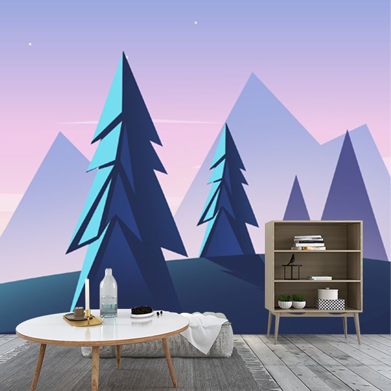 Pipe Tree Starry Night Mural Wallpaper Modern Smooth Surface Wall Decor in Purple-Blue