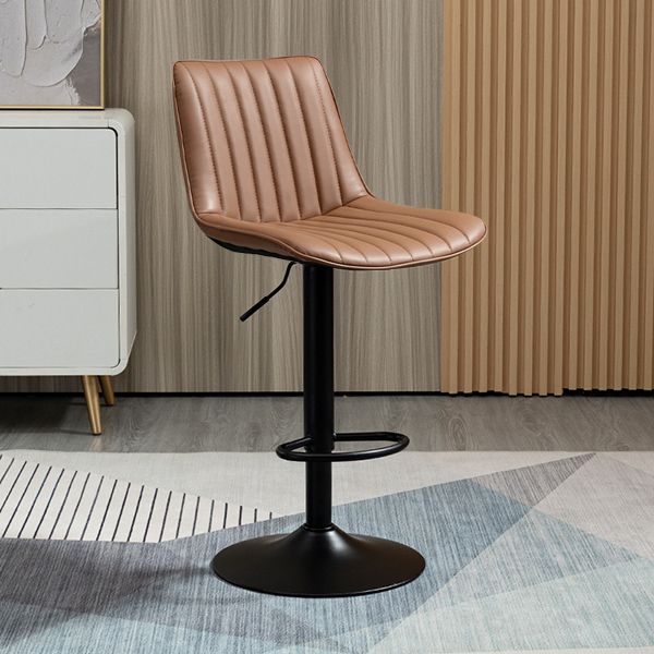 Scandinavian Metal Stool Adjustable Low Back Faux Leather Barstools in Matte Finish
