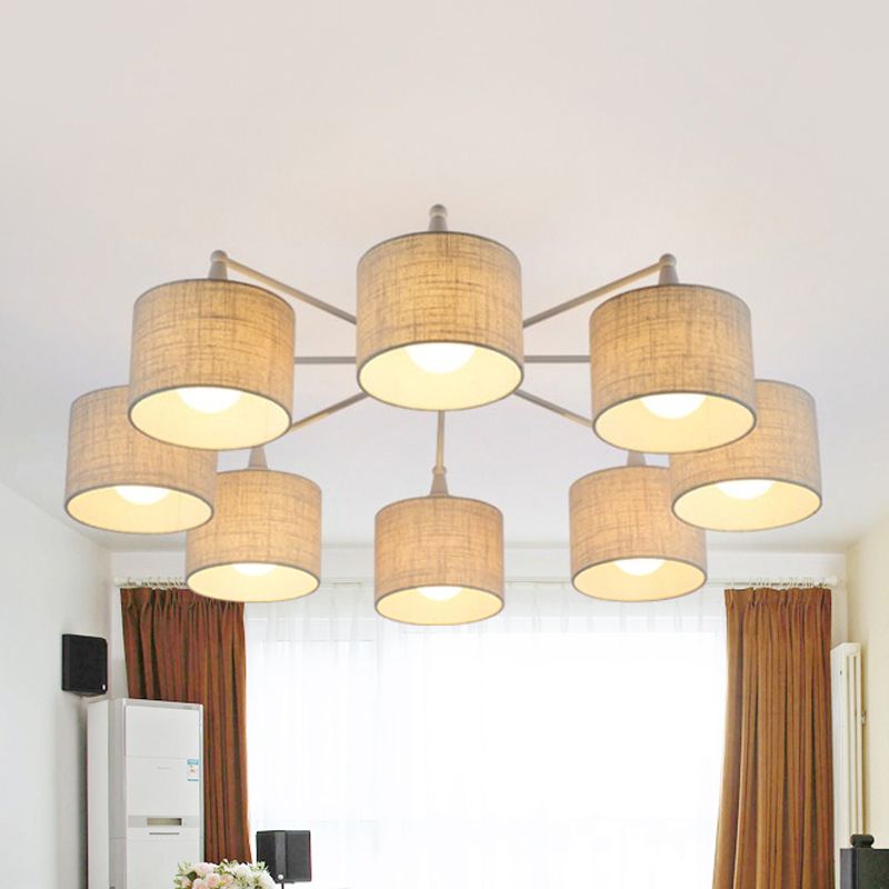 Fabric Sputnik Hanging Ceiling Light Minimalist 8 Lights Black/White/Flaxen Pendant Chandelier for Living Room