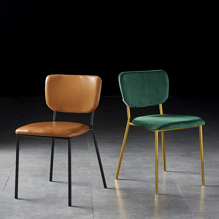 Sillas de comedor de estilo nórdico, sillas apilables sin brazos con respaldo abierto y patas de metal