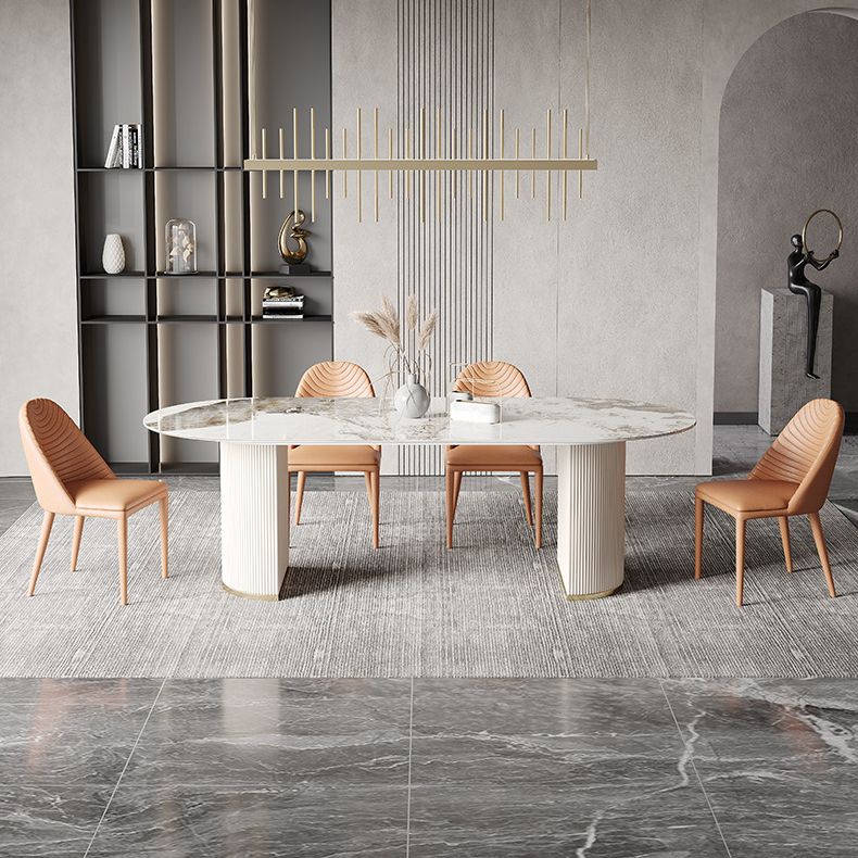 Glam Oval Dining Table Sintered Stone Table with Metal Legs for Home