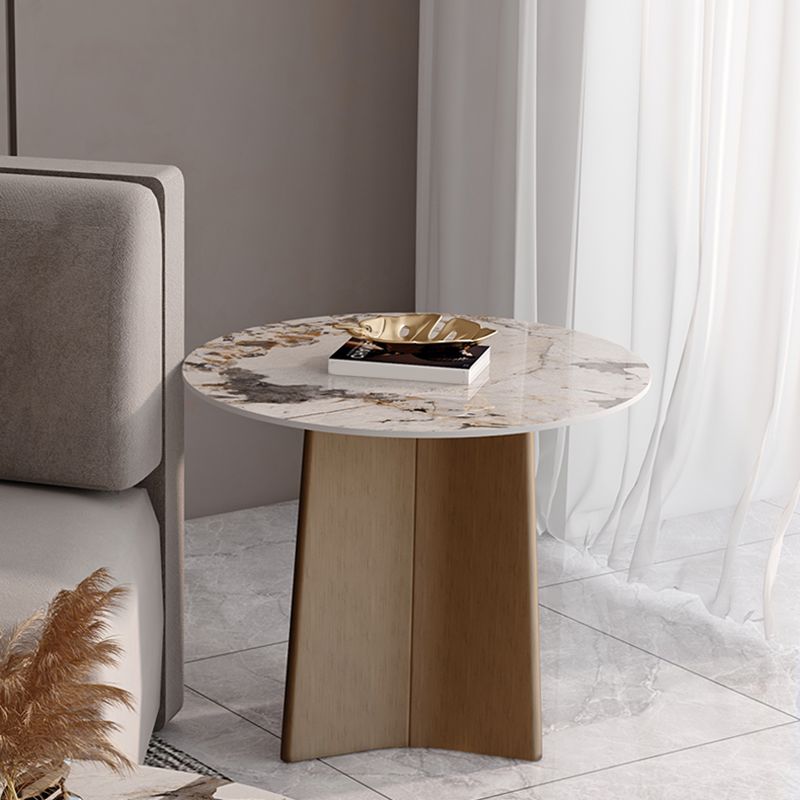 Round  Stone Side Table with 1 Leg Metal Base Side End Snack Table