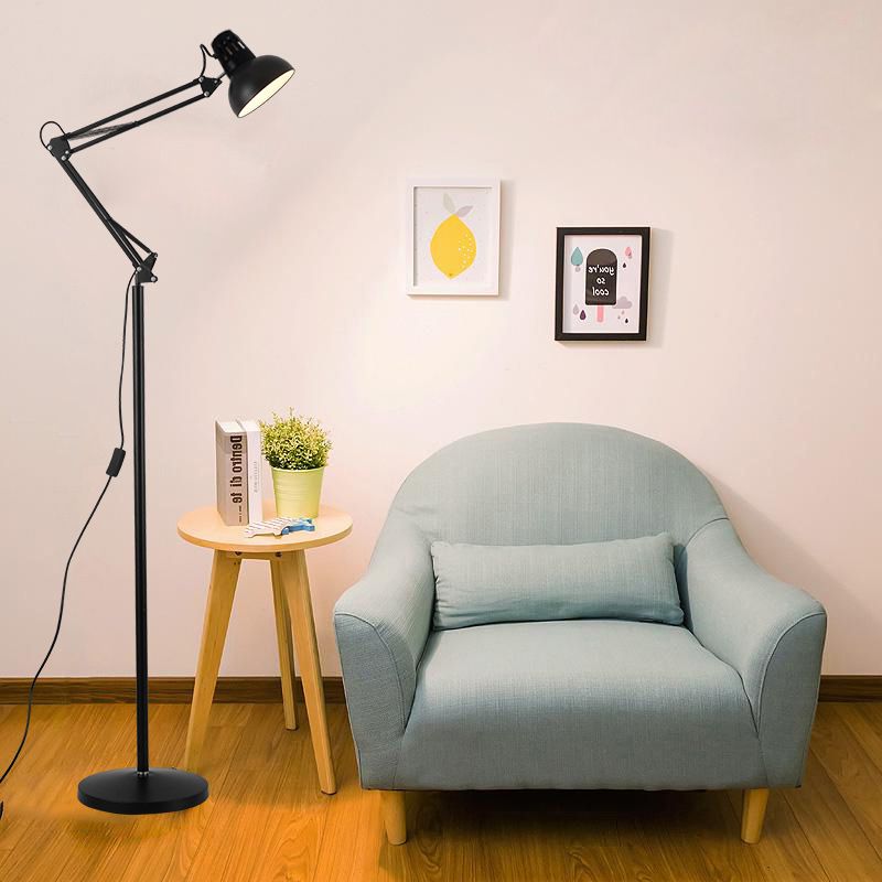 Tarea de tono de domo metálico Lámpara de piso Modernismo 1 Cabeza Ajustable Luz de piso en blanco/blanco para sala de estar