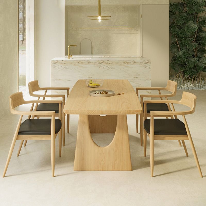 Contemporary Solid Wood Top Dining Table Light Wood Finish Dinette Table