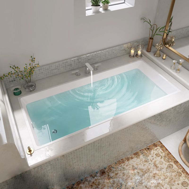 Modern Acrylic Rectangle Embedded with Drain Bath Tub and Overflow Hole