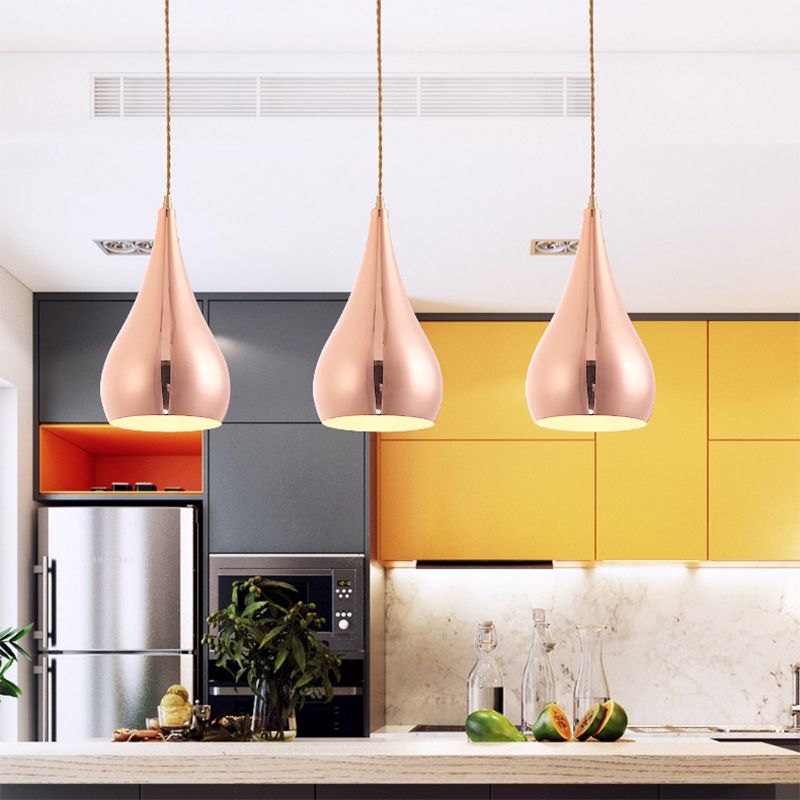 Rose Gold Teardrop Hanging Lamp 1 Head Contemporary Metal Pendant Light for Kitchen Island