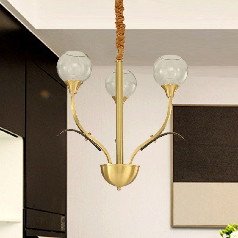 Brass Ball Ceiling Chandelier Nordic Clear Glass 3/6 Heads Hanging Light Fixture for Living Room
