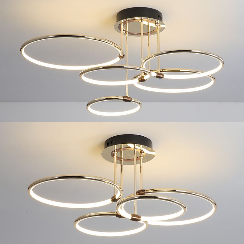 Circles Metal Chandelier Lighting Fixture Minimalist LED Gold Ceiling Pendant Light