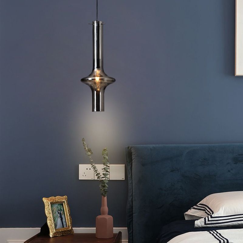 Modern Minimalist  Design Hanging Lamp Cylinder Smoke Glass Shade Pendant Light for Living Room