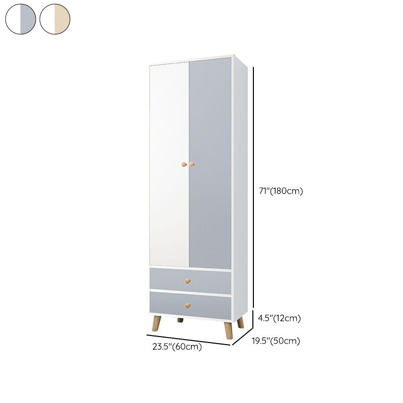 Bedroom Hinged Door Wardrobe with Wooden Legs Modern Cabinet with Clothes Rail