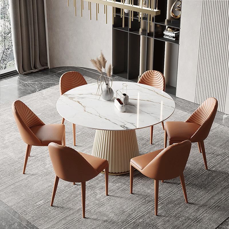 Metal Contemporary Round Dining Table Marble Top Table for Dining Room
