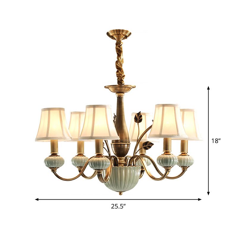 Weiß getäfelter Glocken Schatten Anhänger Lampe ländliche Stoff 6-Kopf-Schlafzimmer Deckenkronleuchter