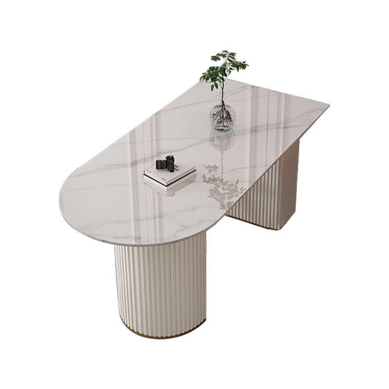 Sintered Stone Dining Table Traditional Luxury Double Pedestal Table