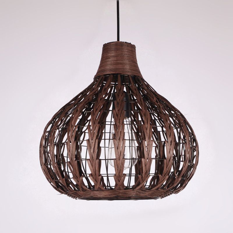 Onion Shaded Ceiling Light Asian Style Rattan 1 Bulb Restaurant Hanging Light Fixture