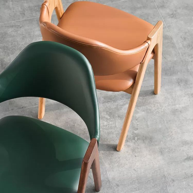 Glam Style Wood Dining Side Chair Faux Leather Open Back Arm Chairs for Home Use