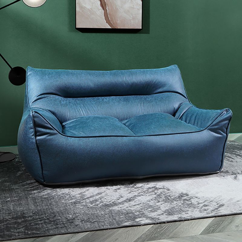 Contemporary Faux Leather Pillow Top Arm Sofa Sewn Pillow Back Sofa for Living Room