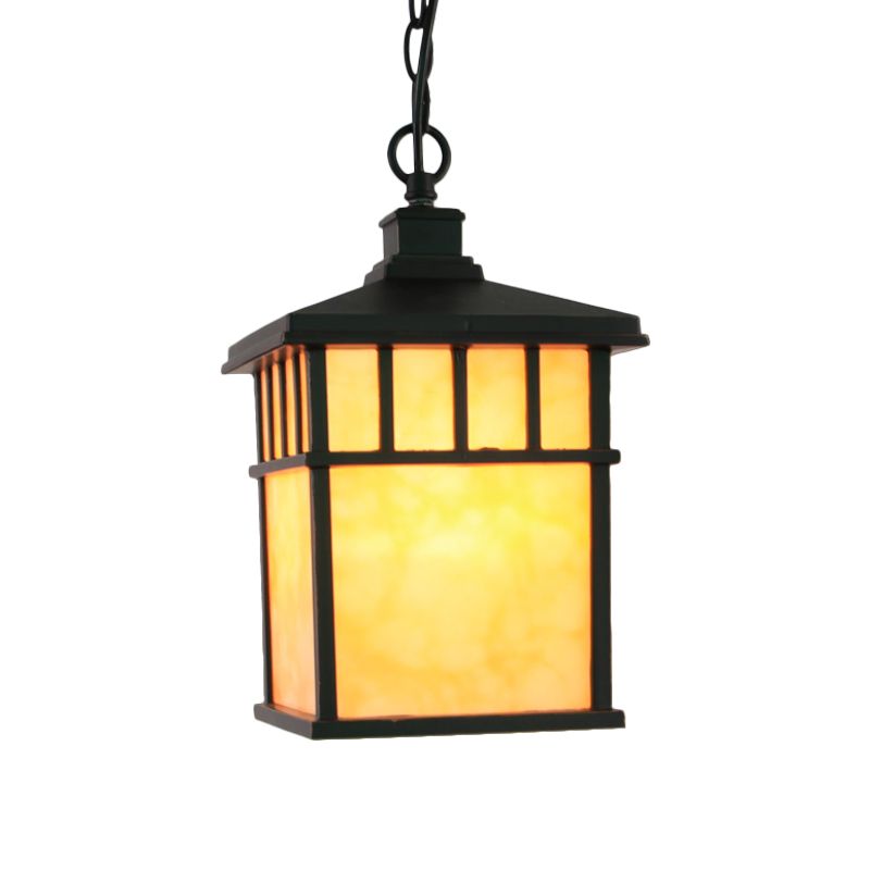 Lantern Corridor Drop Pendant Traditional Frosted Glass 1-Light Black Suspension Light