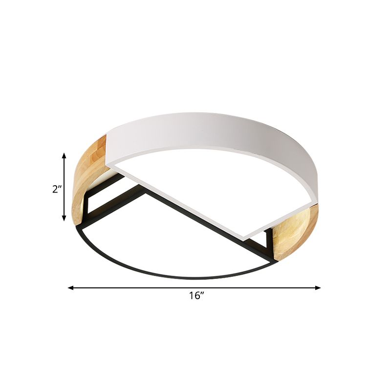Nordic Spliced Round Acrylic Flushmount LED Ceiling Mount Light Fixture in White-Black for Bedroom, 16"/19.5" Wide