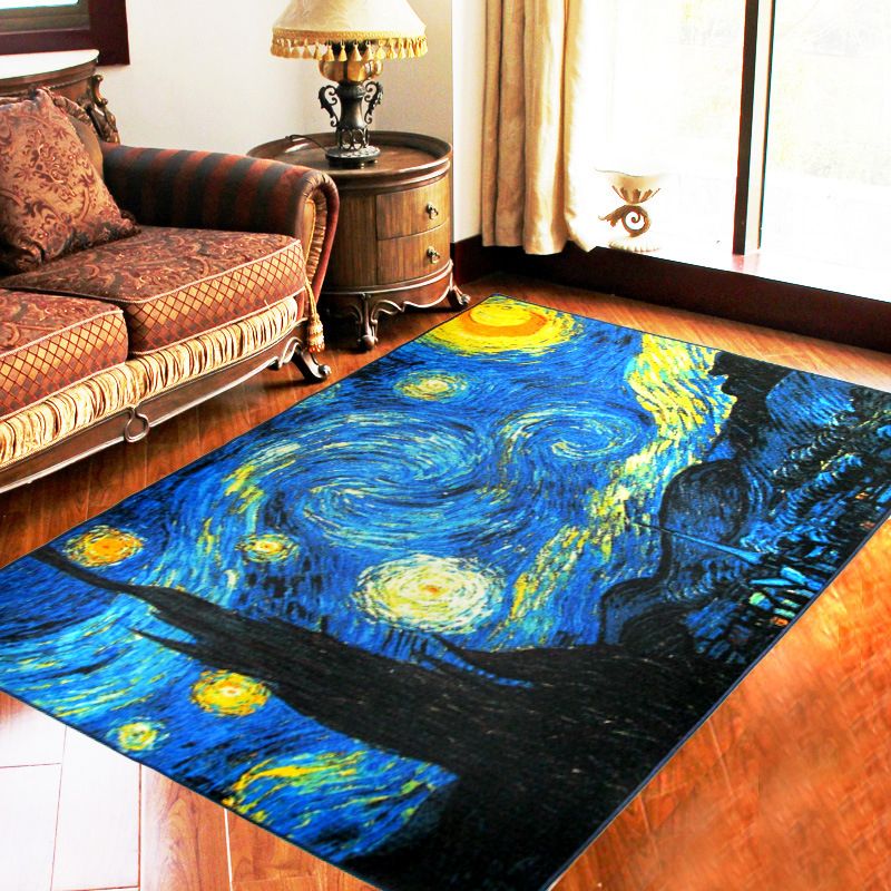 Navy Modern Carpet Polyester grafisch tapijt wasbaar tapijt voor woningdecoratie