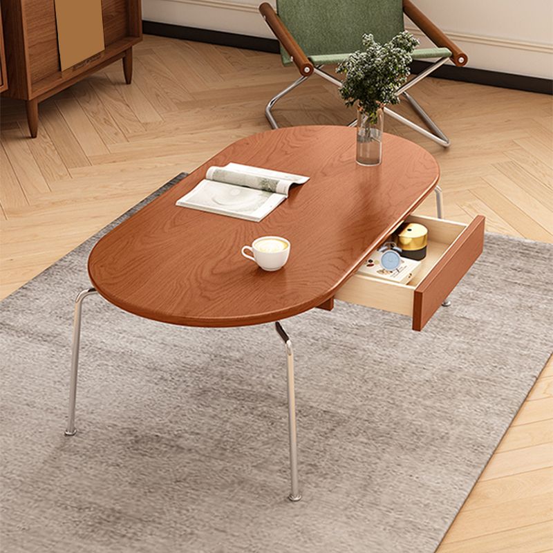 4 Legs Coffee Table Contemporary Oval Solid Wood Coffee Cocktail Table
