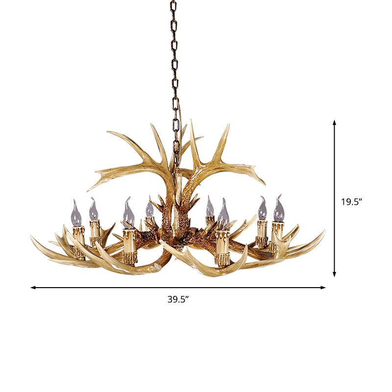 Traditional Antler Shaped Hanging Lamp 8 Bulbs Resin Chandelier Light Fixture in Brown