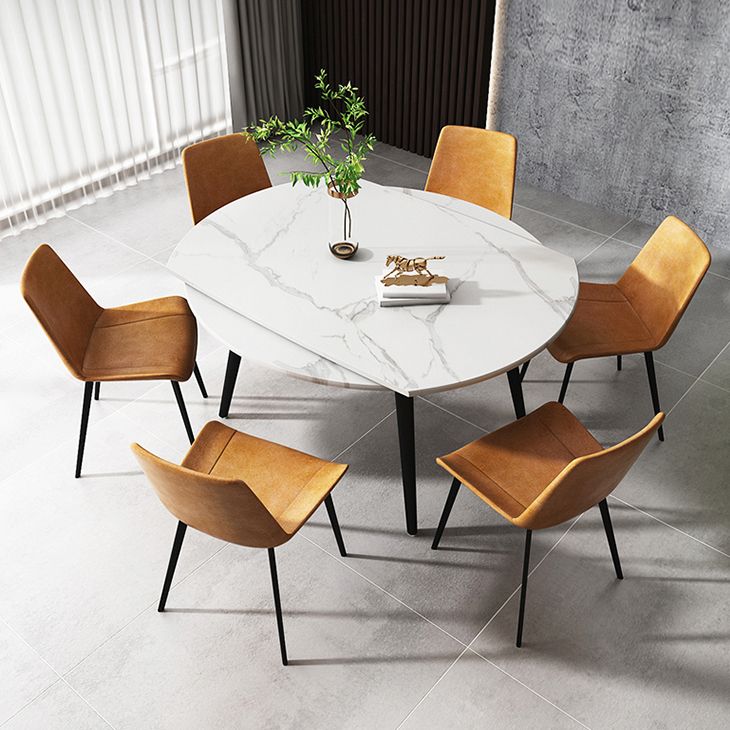 Modern Style Sintered Stone Dining Table White Round Table with Metal Base for Home