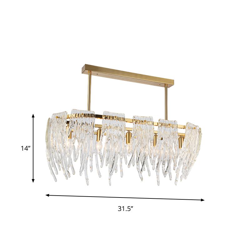 Oblong Crystal Island Pendant Light Postmodern 5 Lights Dining Room Down Lighting in Gold