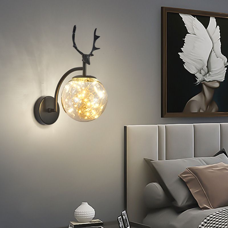 Globe Shape Wall Lamp Modern Style Glass 1 Light Sconce in Gold/ Black