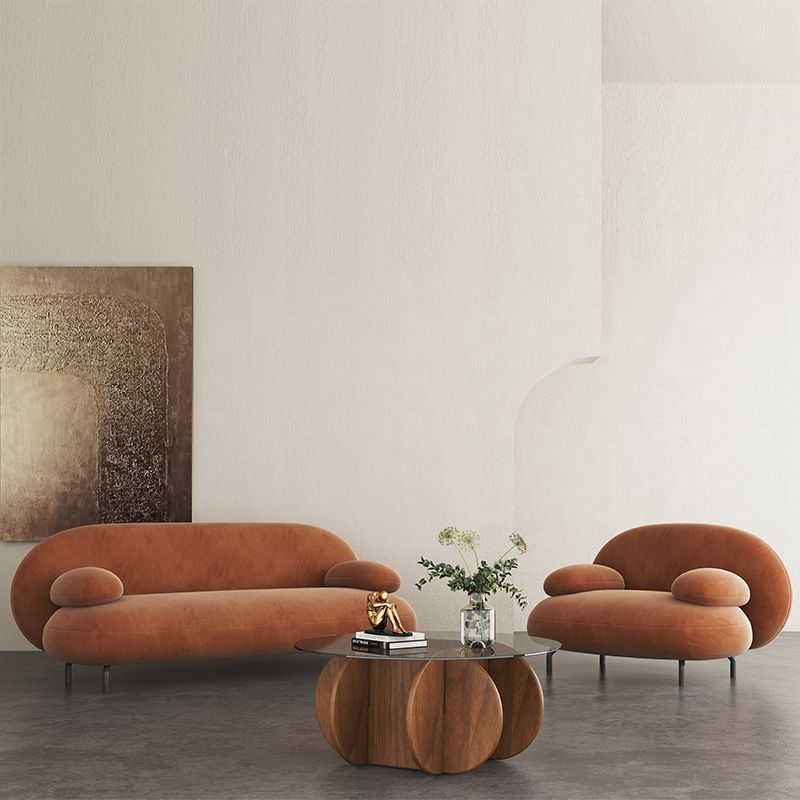 Tight Back Faux Leather Sofa Curved Waterproof Solid Color Settee