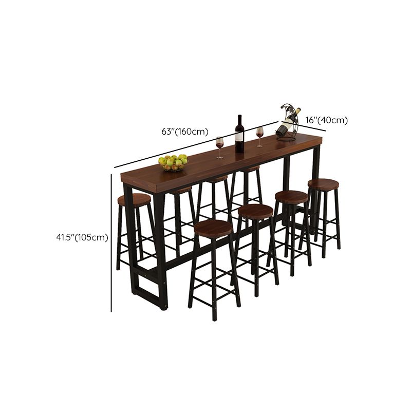 Contemporary Solid Wood Bar Dining Table Rectangle Bar Table in Brown