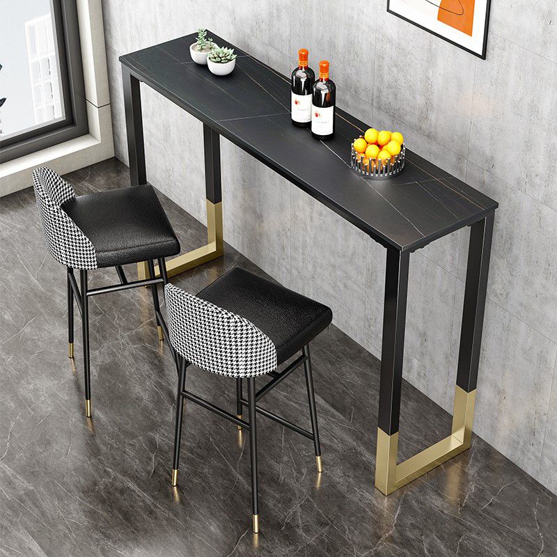 Glam Style Bar Table 42-inch Height Stone Top Bistro Table with Gold Pedestal