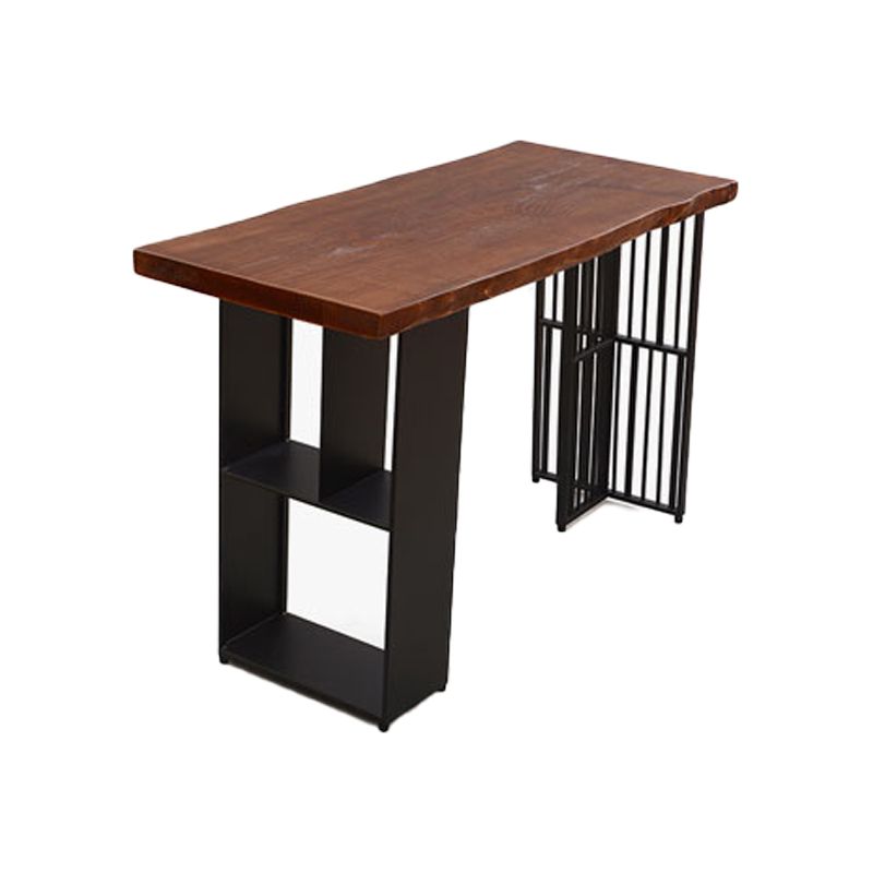 Living Room Brown Bar Dining Table Rectangle Storage Wood Pub Height Dining Table