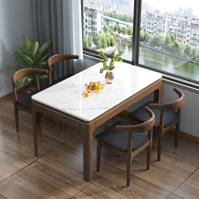Mesa de comedor de mármol estilo mediados de siglo, mesa rectangular con base de 4 patas para el hogar