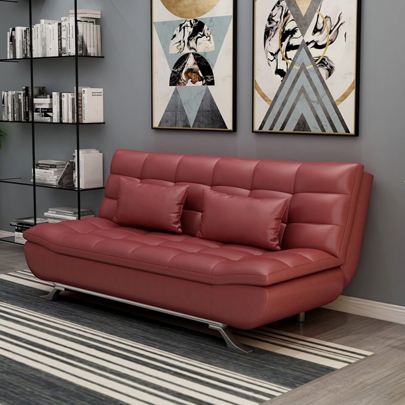 34.64" H Contemporary Faux Leather Biscuit Back Armless Convertible Sleeper Sofa