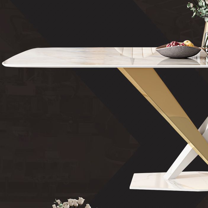 White Stone Dining Table Household Small Apartment Dining Furniture with Pedestal Base